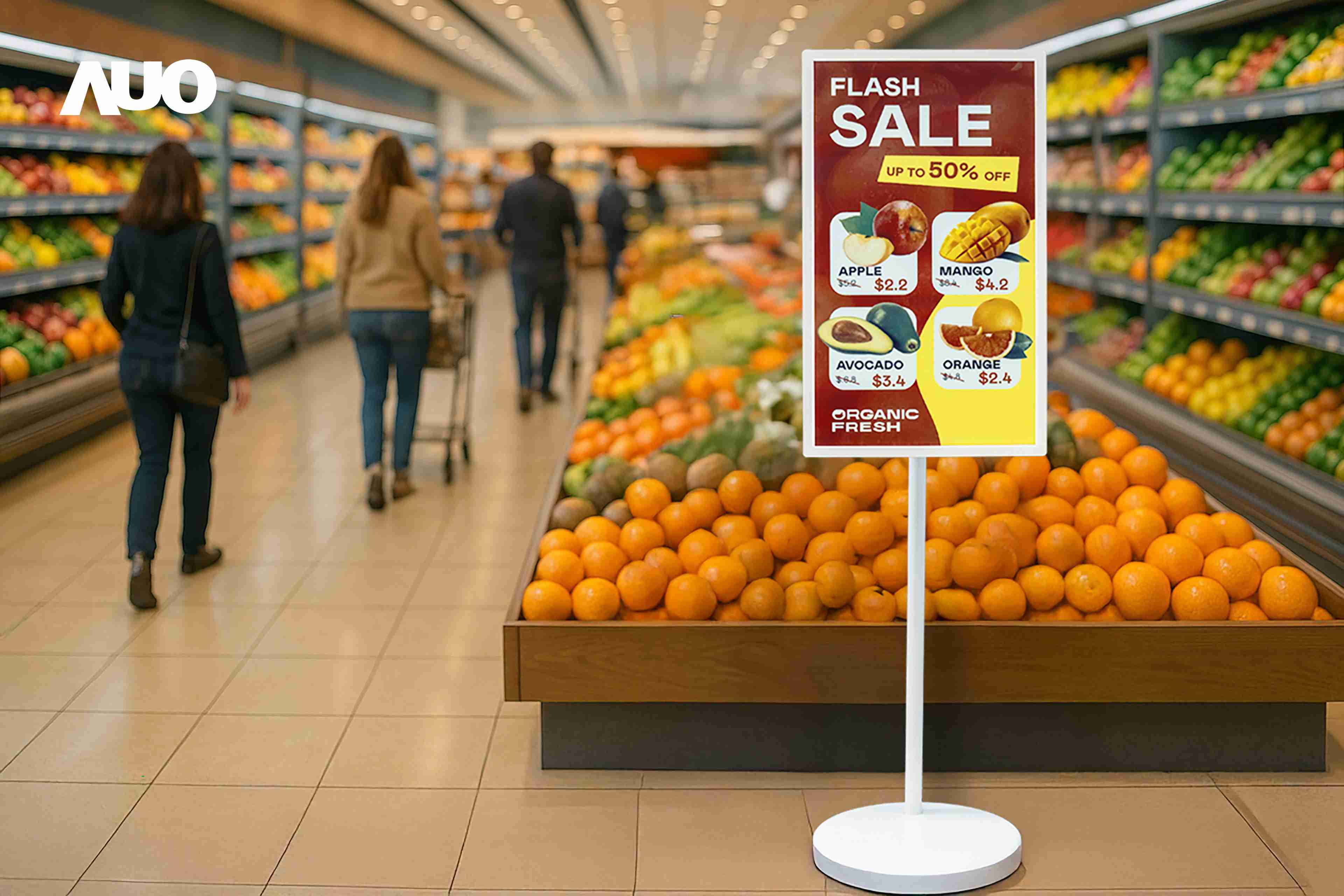 达擎首亮相低功耗、、、全彩的〝aecoPost电子纸解决方案〞，，，仅在更新画面时需要微量的电力驱动，，无需布建电线的便捷设计，，，使其可灵活应用、、随意置放，，并可透过云端或行动装置app，，轻松管理及排程广告内容，，晋升店头营销利器。。。